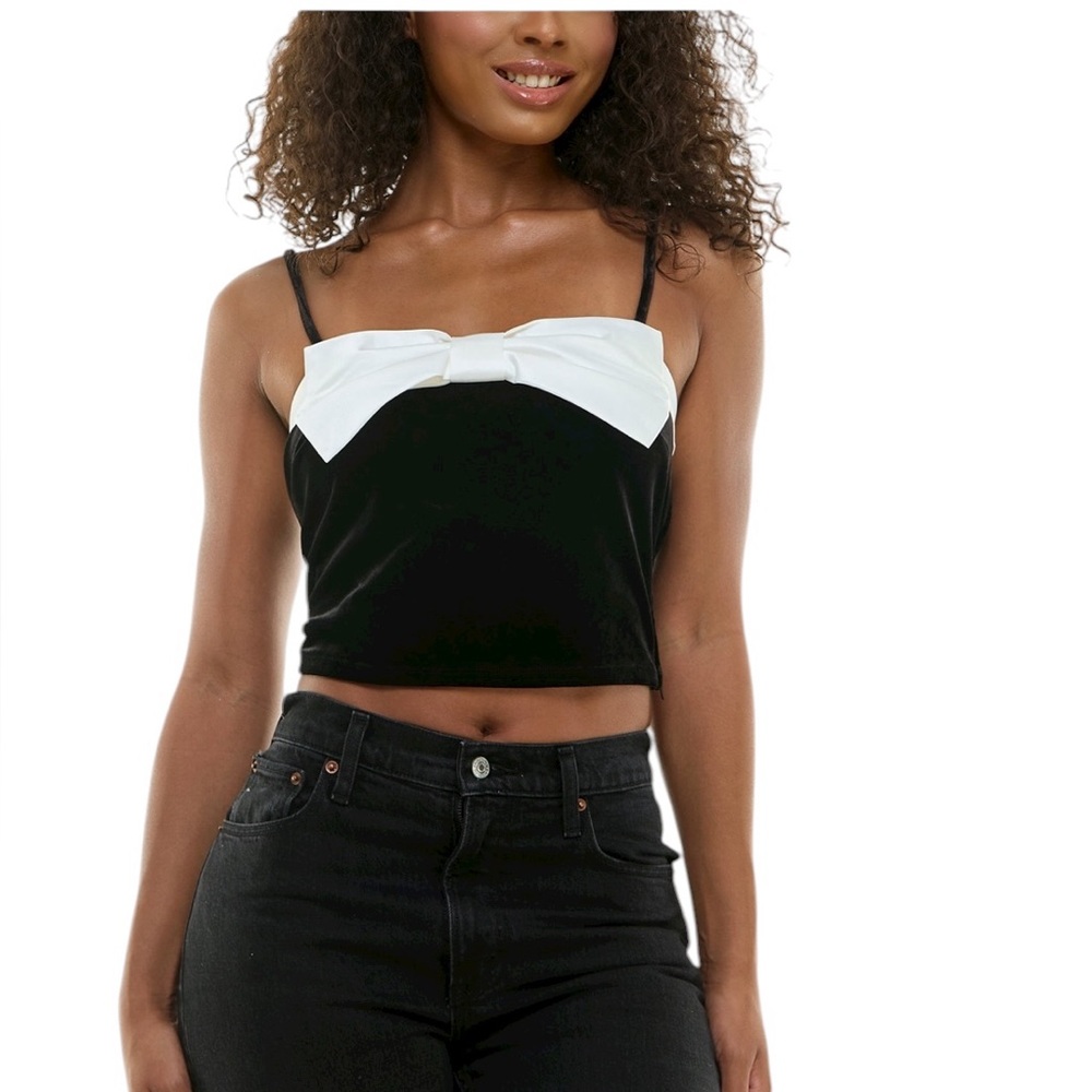 Alex & Sophia Juniors' Bow Accent Sleeveless Camisole Velvet Top NEW 1/2